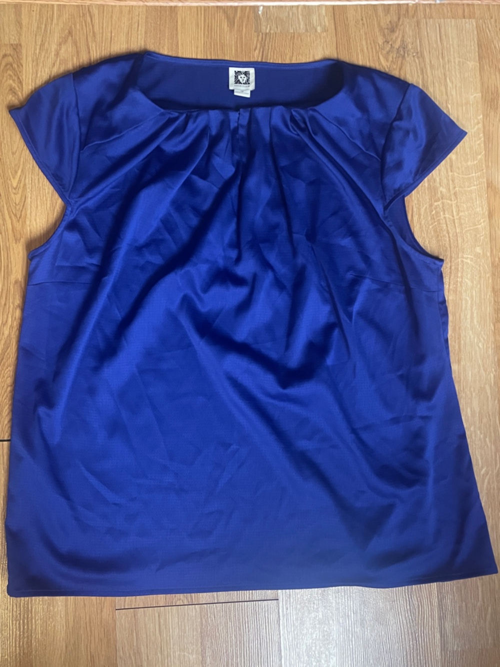 Anne Klein Royal Blue Pleated Neckline 1X Top Workwear Office Cap Sleeve
